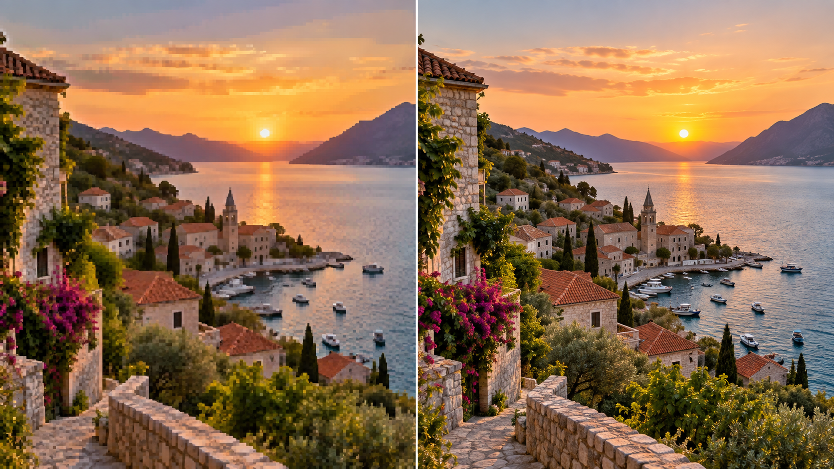 Illustrative comparison of compressed and clear TV photo quality